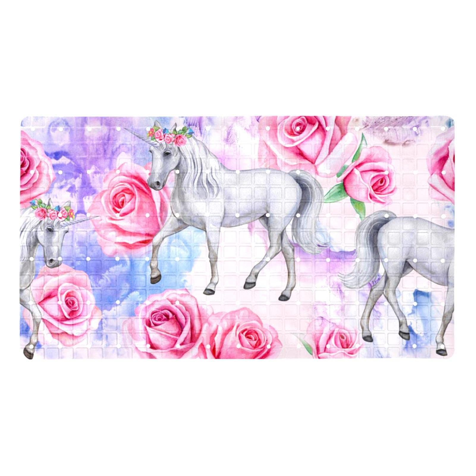 Tapis de bain licorne rose en PVC rectangulaire pour la douche des enfants