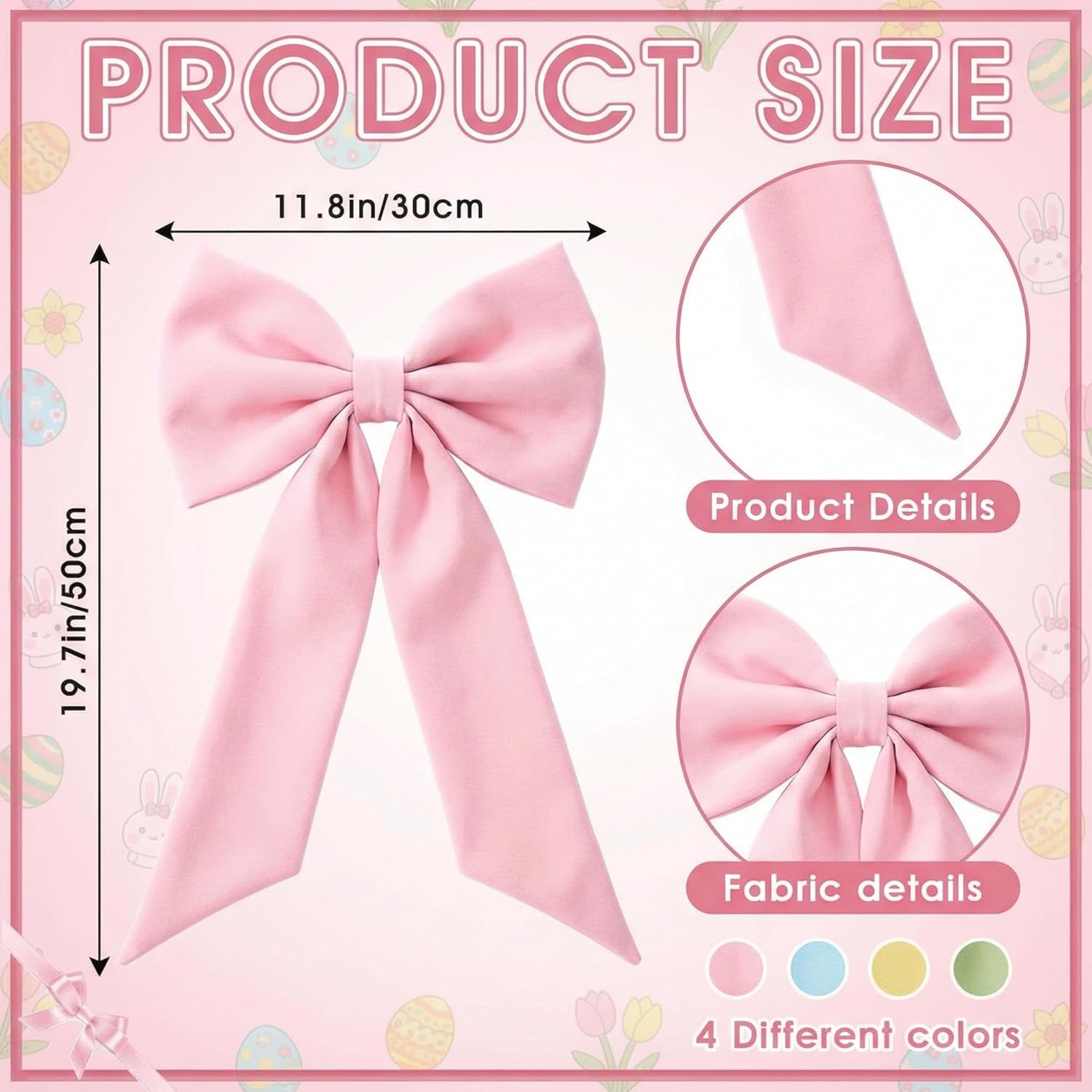 Suclain 4 Pcs Easter Basket Bows Spring Wreath Bow 11.8 x 19.7 Inch Colorful Gift Bows for Easter Wreath Tree Decorations Spring Home Front Door Decor DIY Craft Indoor and Outdoor(Simple)