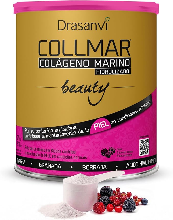 DRASANVI COLLMAR BEAUTY COLAGENO MARINO PARA LA PIEL, Colageno Hidrolizado con Vitamina C Natural, Biotina y Acido Hialuronico, Piel Bonita e Hidratada, Sabor Frutos del Bosque, 275 GR