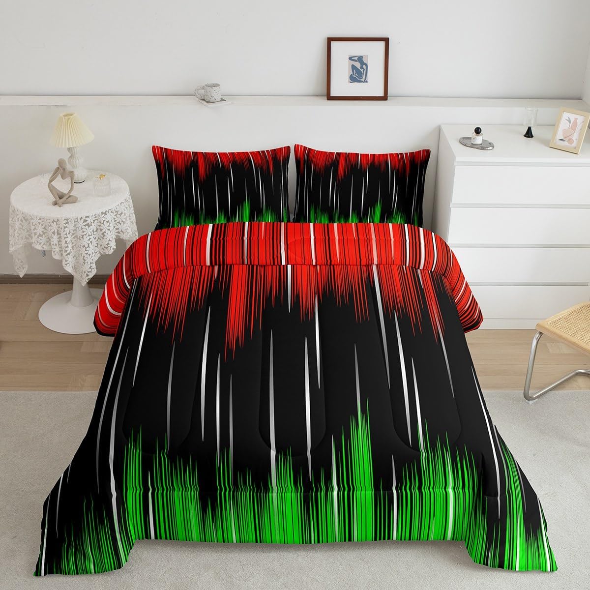 Feelyou Ombre Red Green Black Bedding Set Boys Girls Twin Size Modern Reversible Comforter Set for Kids Ultra Soft Abstract Art Comforter Gradient Duvet Set Room Decor Quilt Set Multi 08 Twi