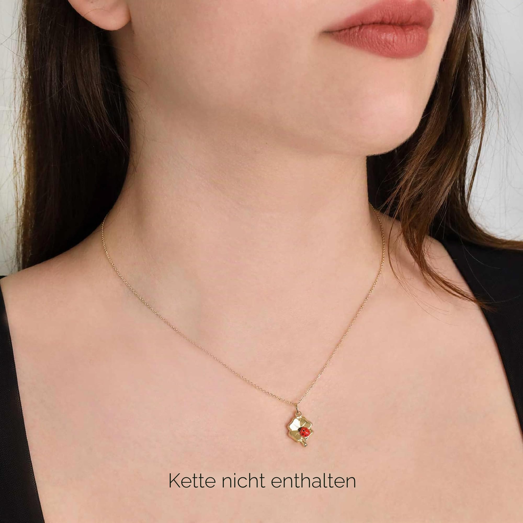 Lucchetta – Bring Glück mit unserem vierblättrigen Kleeblatt-Anhänger mit Marienkäfer Glücksbringer aus 14 Karat Gelbgold – für alle Armbänder und Ketten (bis zu 4 mm Dicke)