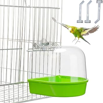 Transparent Bird Bath for Cage, External Hanging Shower Box with 3 Water Dispensers, Ideal for Budgie, Parrot and Small BirdsGreen