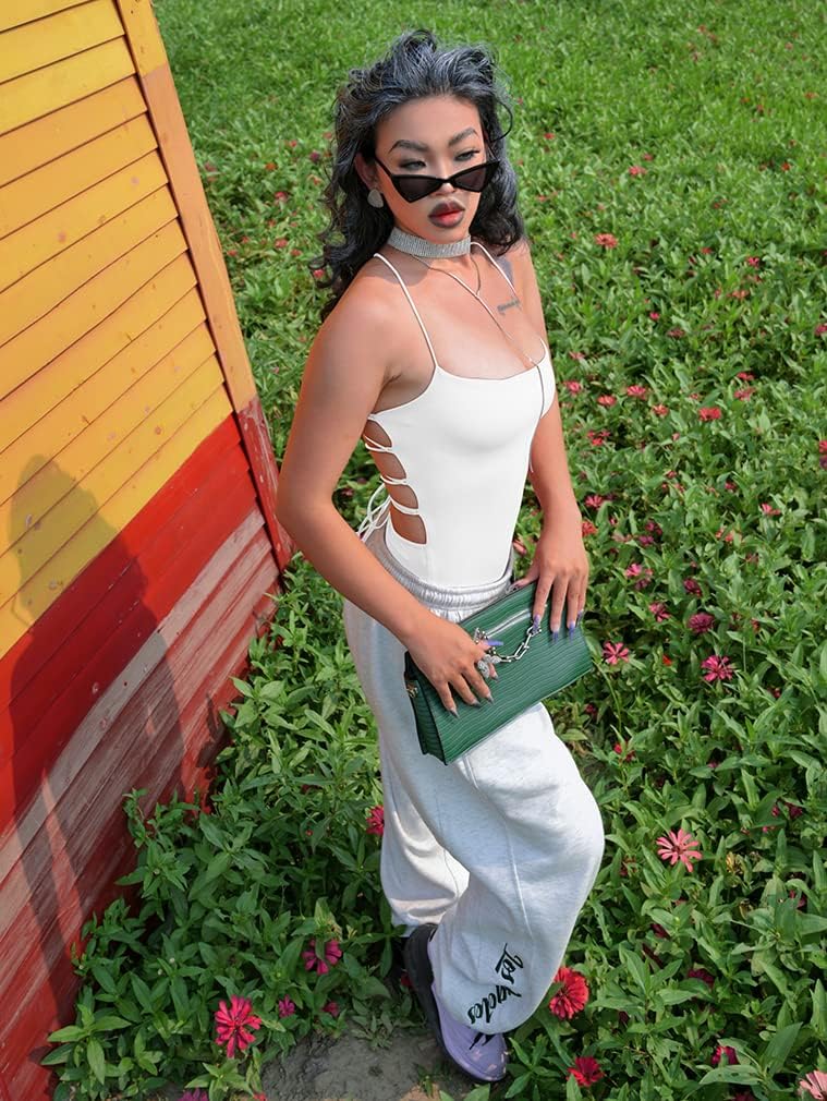 YMDUCH Women's Sexy Sleeveless Criss Cross Backless Cami Bodycon Bodysuit Tops - Image 8