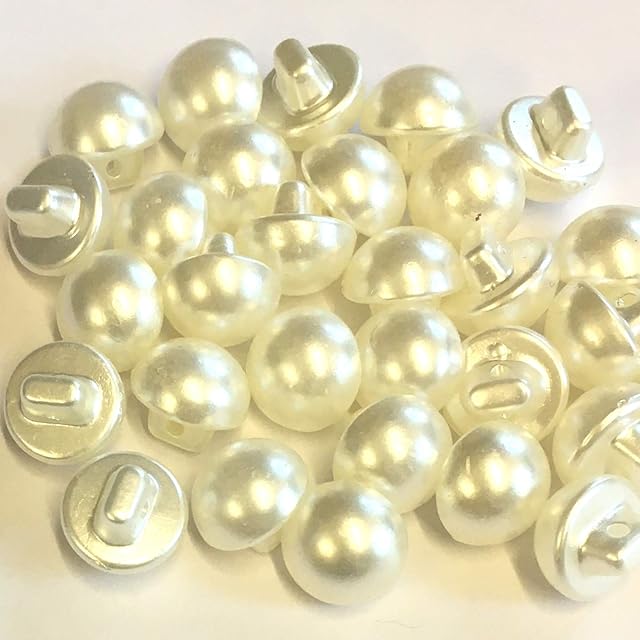 Pack of 20, 12mm Budget opalescent Ivory White Half Ball Buttons, Painted Resin