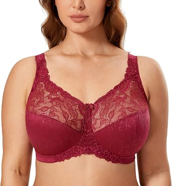 DELIMIRA Womens Lace Wireless Plus Size Bra Sexy Full Coverage Unlined Bralette