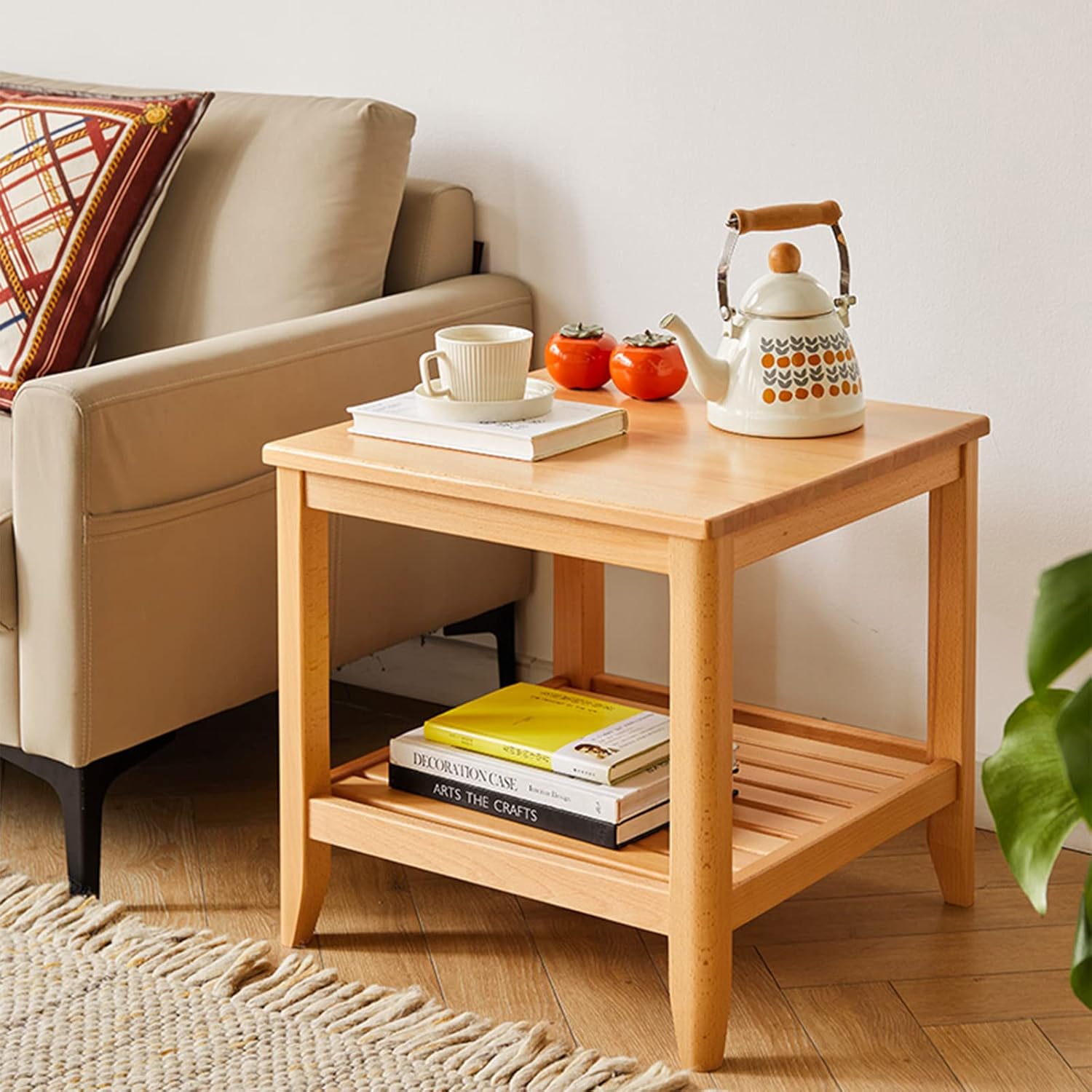 Coffee Table/Side Table/End Table,End Table, Solid Wood Coffee Table for Living Room with 2-Tier Storage Shelf Sofa Center Table for Dining Room,B