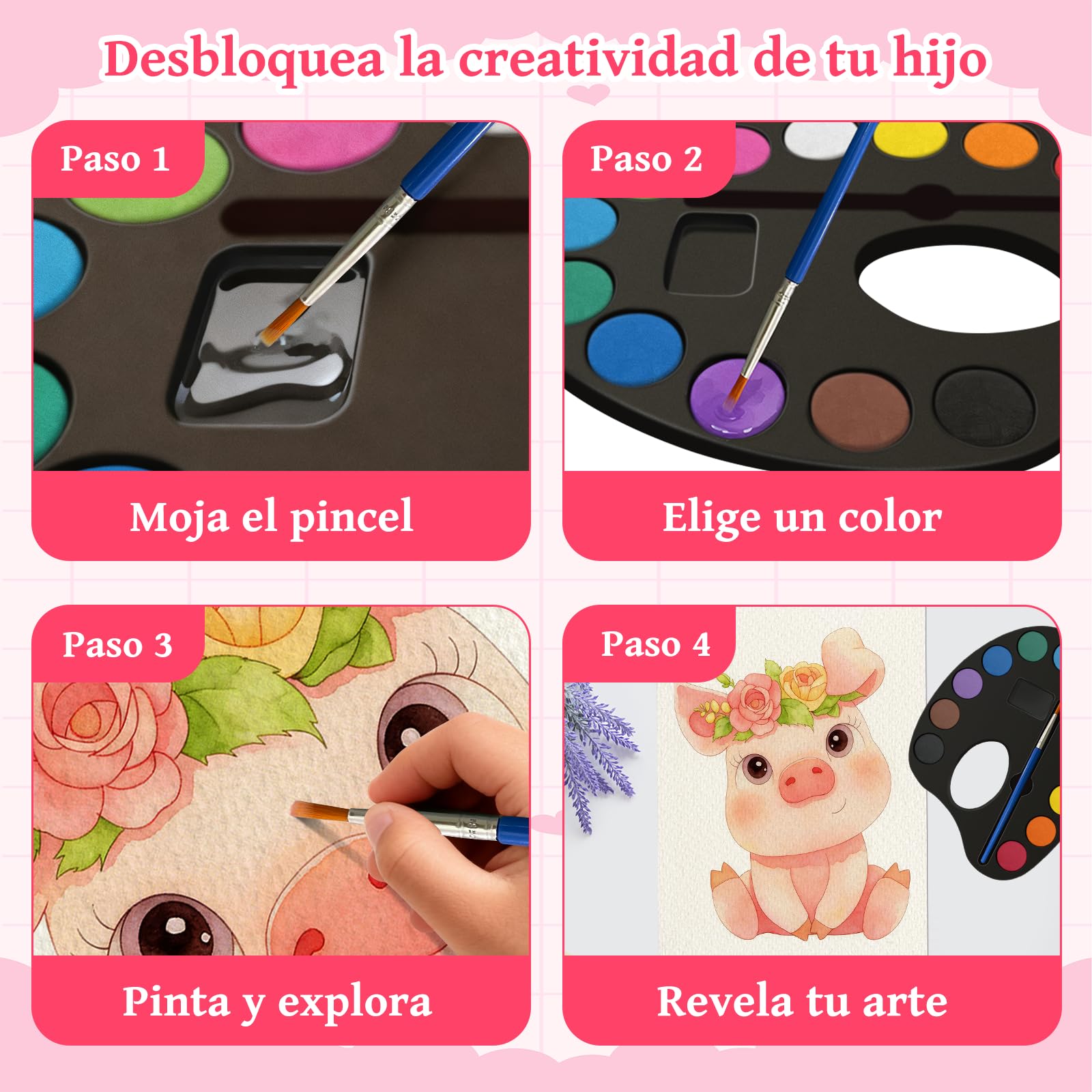 Elfew Pintura con Acuarelas para Ninos de 4 A 8 Anos, Libro para Colorear con Acuarelas, Juego de Acuarelas, Regalos para Niñas y Niños