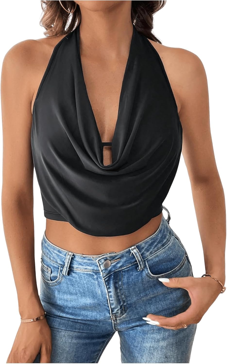 SOLY HUX Women's Halter Draped Front Tank Top Sexy Backless Going Out Crop Vest Tops - Image 2