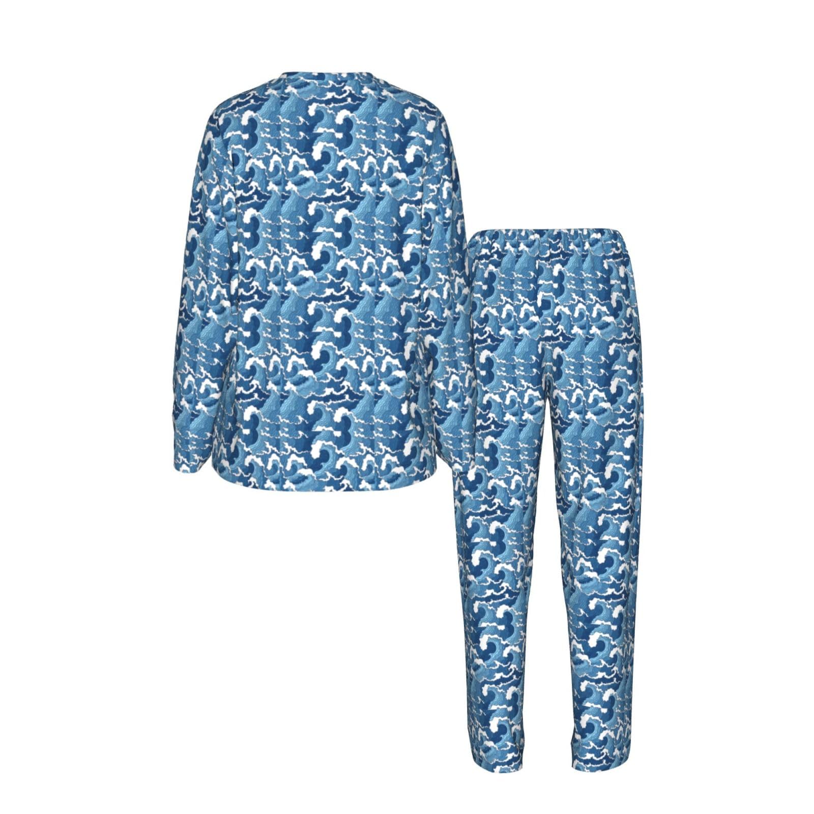 Pigiama da donna a maniche lunghe con stampa di mare tempestoso, morbido pigiama da spiaggia, vacanze, biancheria da notte, regalo casual