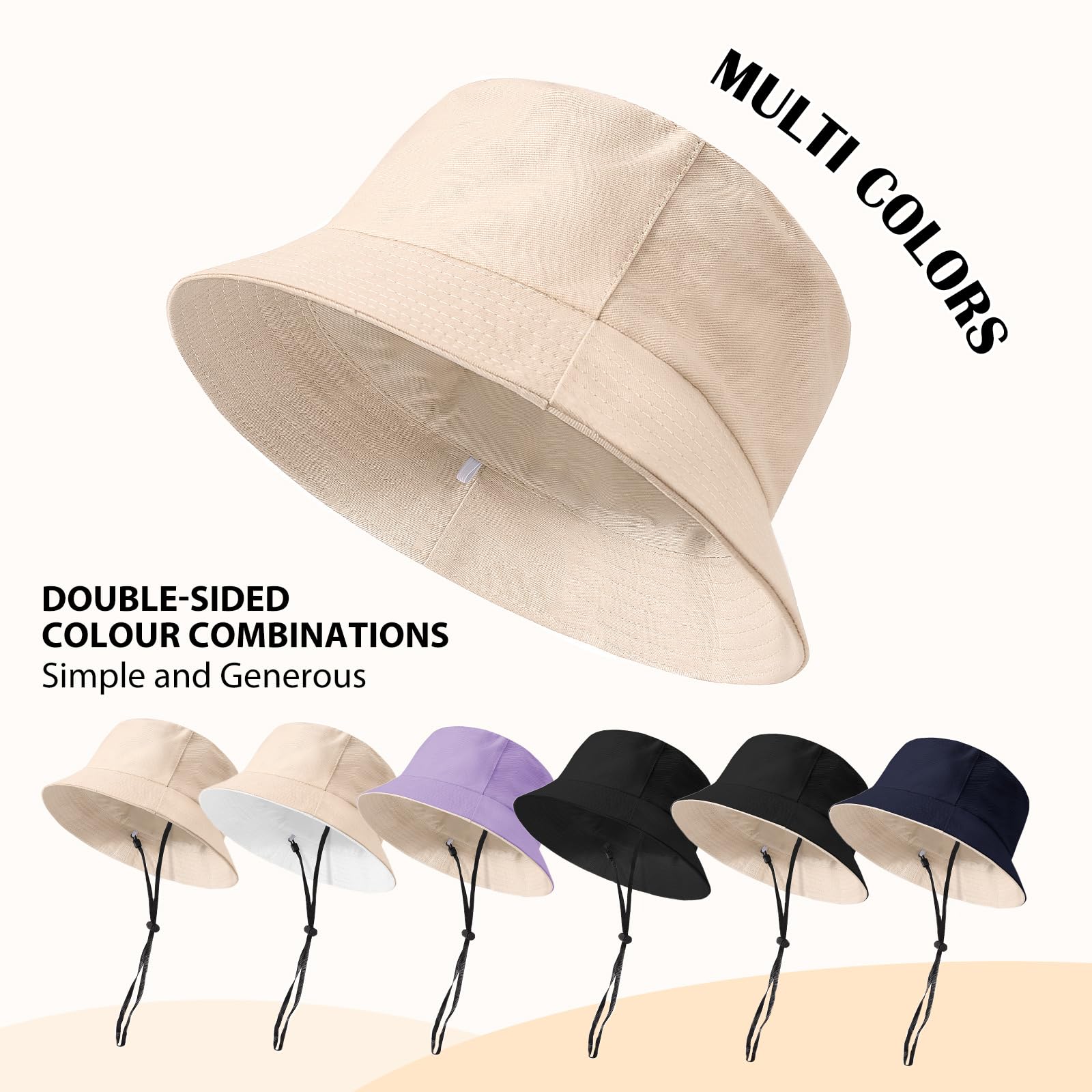 Xnova Sombrero de Pescador para el Sol Unisex, Reversibles Bucket Hat Algodón Plegables, Ligero Cabezas Grandes Cubo Sombreros de Playa Senderismo para Hombres Mujeres