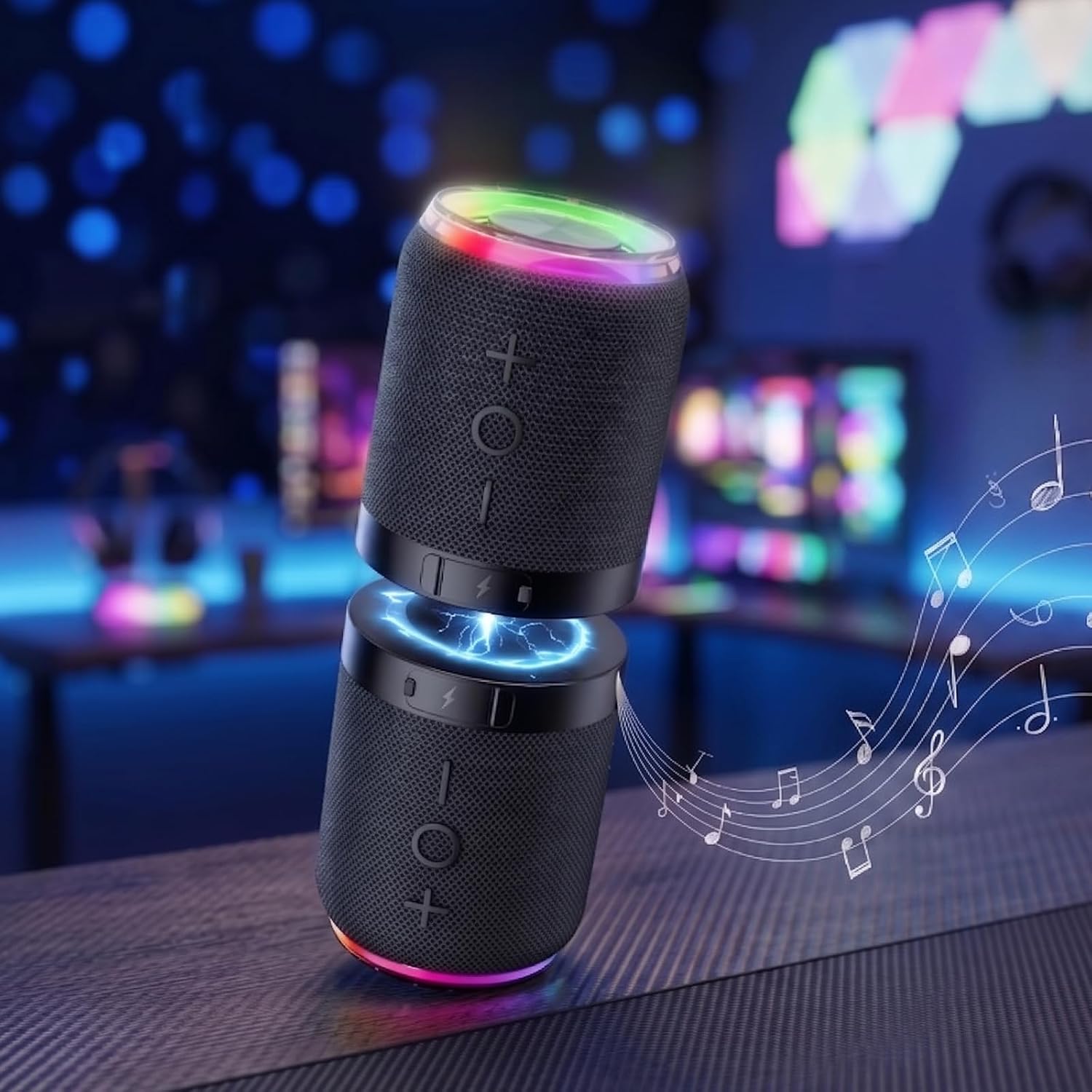 2 in 1 Magnetic Bluetooth Speaker, Split Speaker with Bluetooth 5.4,TWS, 360°Immersive Stereo Sound, 2000mAh Battery, RGB Light, Portable Wireless Speaker for Home, Outdoor, Travel, Party (Black)