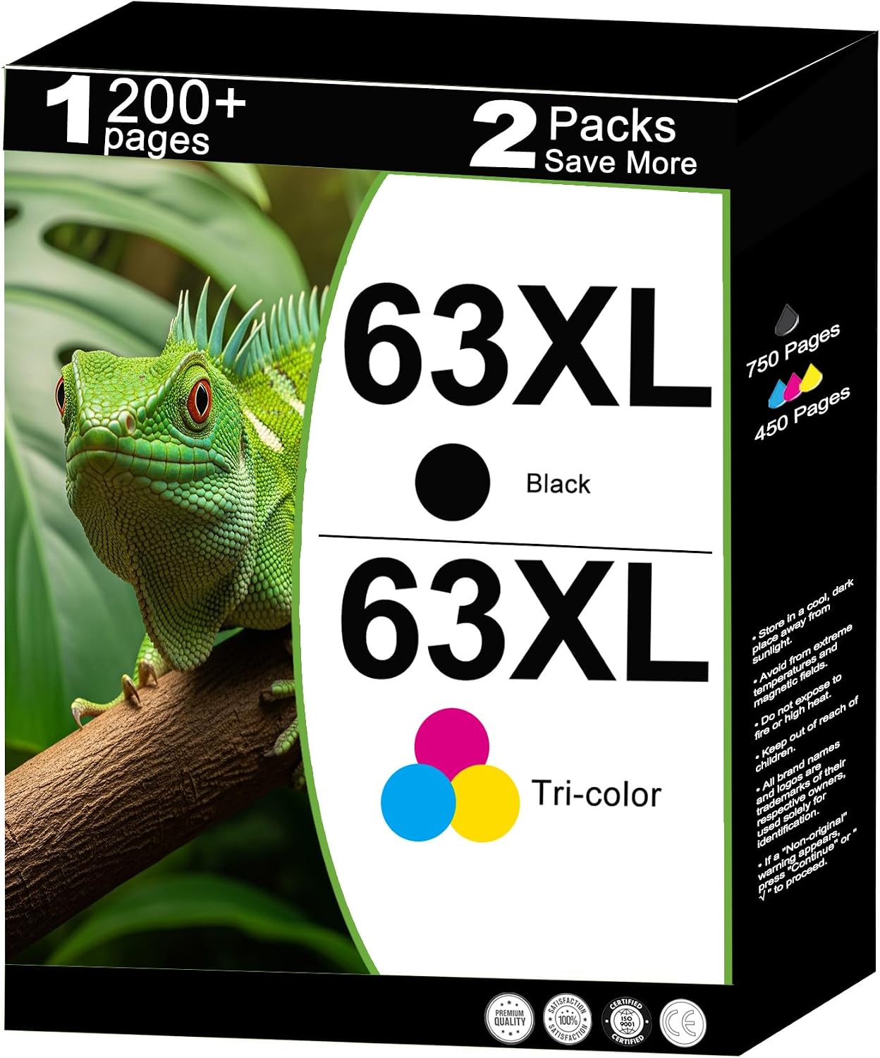 63XL Ink Cartridge Replacement for HP 63 XL Black Combo for HP63 HP63XL for 4650 3830 5255 4520 5258 3630 4652 4655 5200 4512 3632 5252 2132 1112 2130 4510 3634 3833 Printer with V10.3.1 Chip,2-Pack