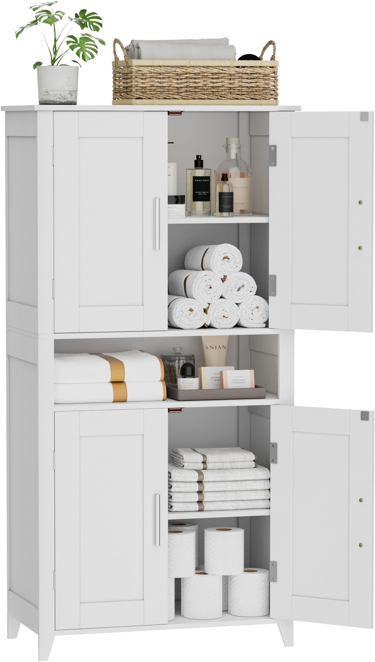 Amazon.com: Homhedy Bathroom Storage Cabinet with 4 Doors, Bathroom ...