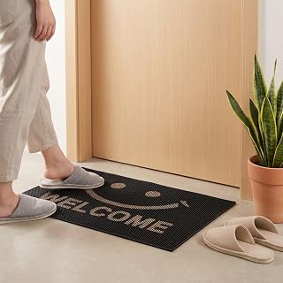 TICOLO Smiley Welcome Door Mat 40x60 cm, Anti-Slip Rubber Entrance Floor Mat, Durable Indoor Welcome Mat for Home, Kitche... Price In India