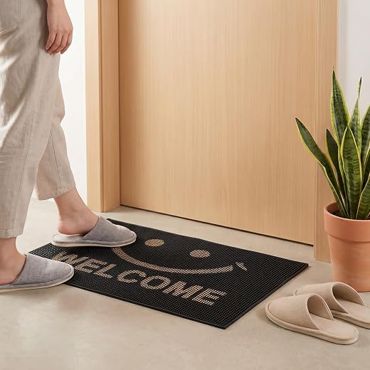 TICOLO Smiley Welcome Door Mat 40x60 cm, Anti-Slip Rubber Entrance Floor Mat, Durable Indoor Welcome Mat for Home, Kitche...