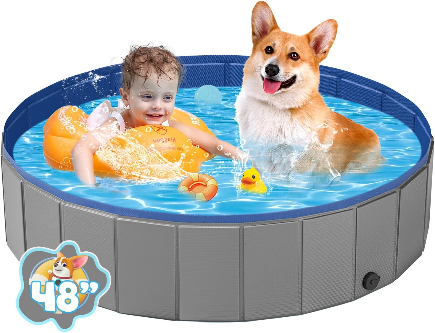 Portable Dog Pool PVC Pet Swimming Pool Bathtub Collapsible Dog Pool, Hard Plastic