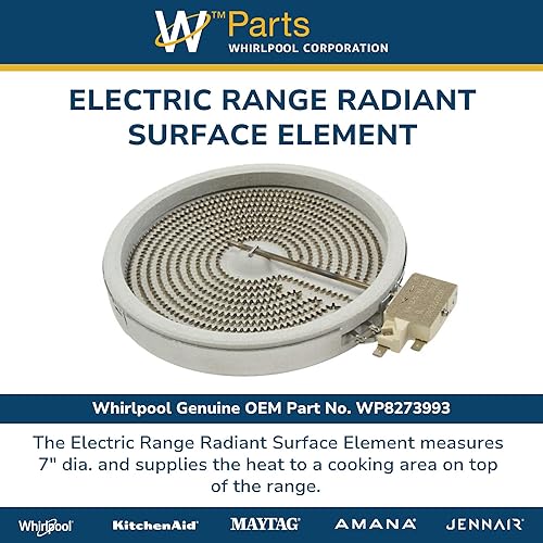 Miniatura 4 de Whirlpool W8273993 Rango Elemento de superficie radiante, 7 pulgadas (reemplaza 8273993) Pieza original del fabricante de equipos originales (OEM)