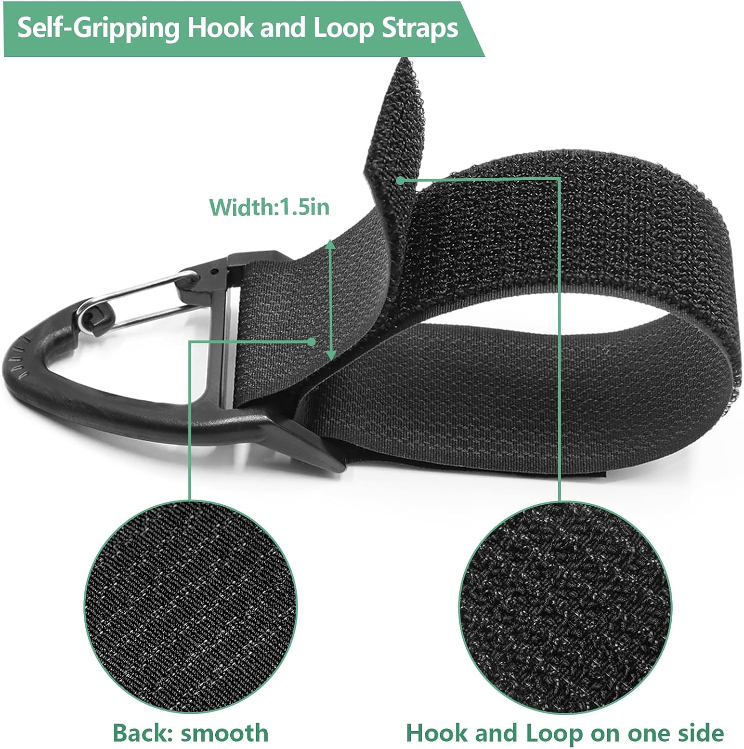 Heavy Duty Long Storage Straps, Adjustable Hook and Loop Straps with Carabiner Clips for Fastening and Hanging on wall for Extension Cords, Hoses, Cables, Ropes for Home, Garage or Workshop