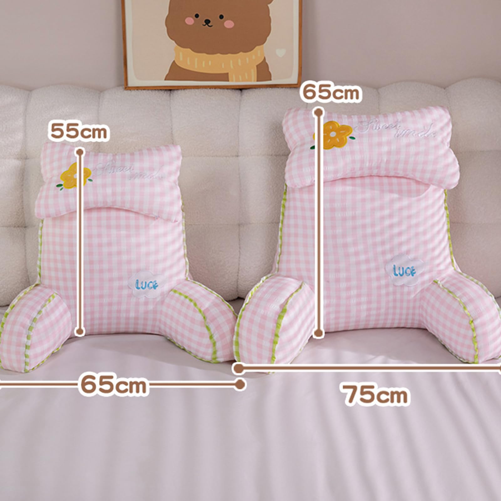Almohada de Lectura para Sentarse en la Cama, sofá, Respaldo con Soporte para Brazos y Bolsillos Laterales para Adultos y Adolescentes, Descansar, Leer Ver televisión,Blue-65 * 55cm