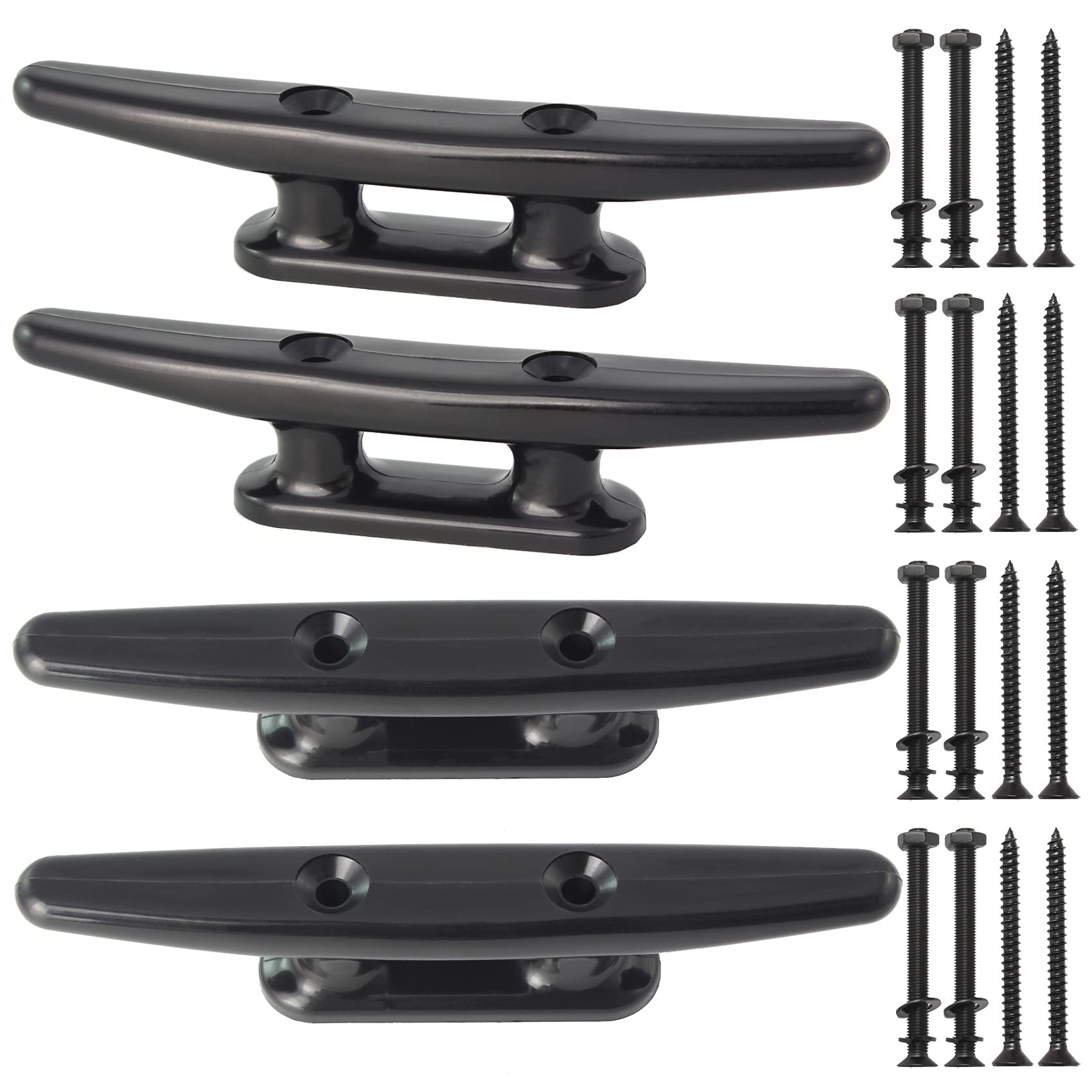 VEITHI Black Nylon Boat Cleat 4"/5"/6"/8", Dock Cleat with Hardware 4 Pack,Boat Dock Cleats Kayak Cleat Rope Cleat Used for Docking Boats, Canoe,Mooring,Maritime Decor,Dock Tie Down Cleats