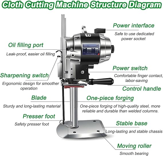High Speed Straight Knife Cutting Machine, Electric Fabric Cutter, 1100W/1200W Industrial Fabric Cutting Machine, Cloth Cutter with 360° Rotating LED Light, for Multilayer Leather 12