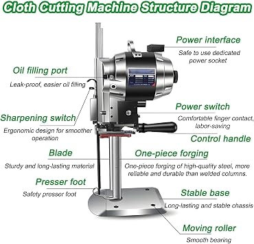 High Speed Straight Knife Cutting Machine, Electric Fabric Cutter, 1100W/1200W Industrial Fabric Cutting Machine, Cloth Cutter with 360° Rotating LED Light, for Multilayer Leather 12