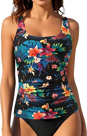 Aqua Eve Tankini Tops for Women Swimwear Top Only Tummy Control Bathing Suit Top No Bottom Available in Plus