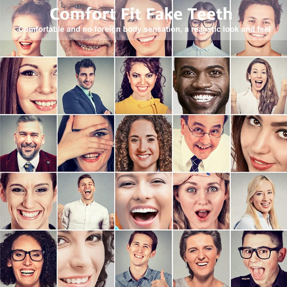 Comfort Fit Fake Teeth - Denture Cosmetic Care, Protect Your Teeth & Regain Confident DIY Smile, Top & Bottom Veneer, Bleached White