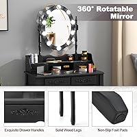 Vista 29 de CHARMAID Mesa de tocador para niñas con espejo iluminado y taburete, 10 luces LED regulables, 3 modos de iluminación de color, 4 cajones, mango