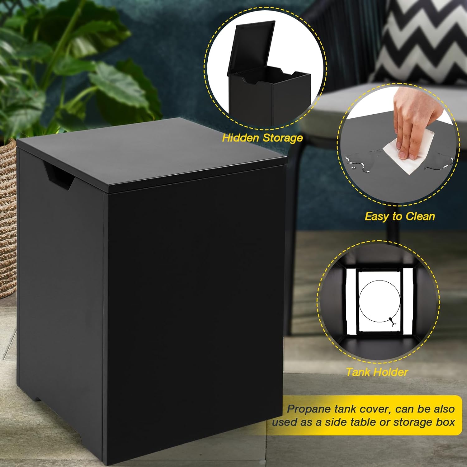 2-Piece 48" Outdoor Propane Fire Pit Table Set W 16" Tank Cover Side Table, 50,000 BTU Rectangle Fire Pit Coffee Table, Lava Rocks, Wind Guard, Rain Cover for Patio, Backyard, Garden, Deck
