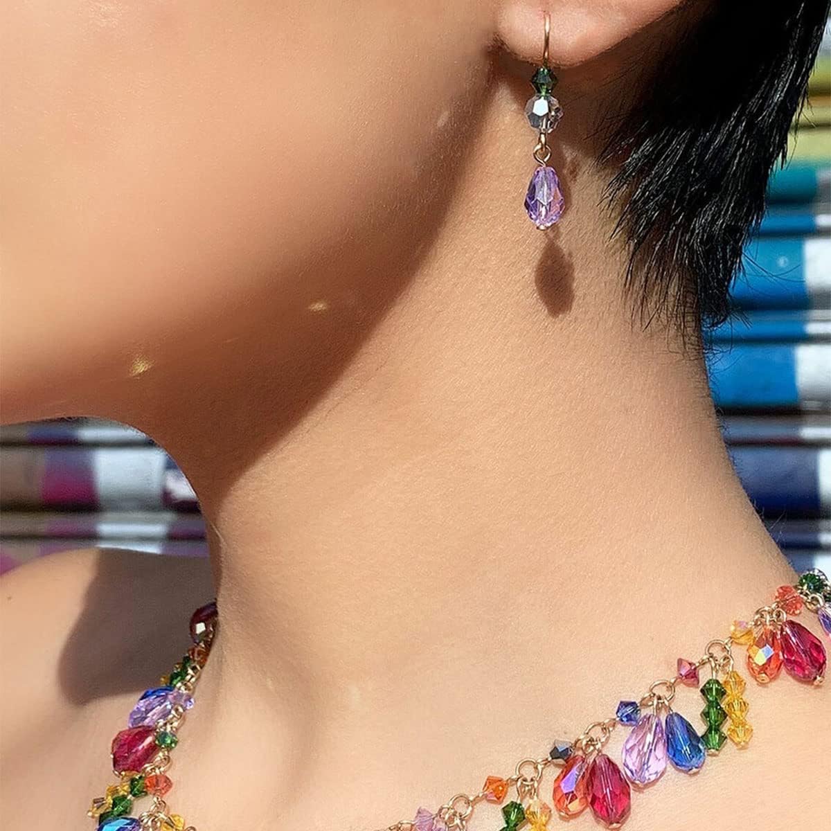 Lucky Goddness 450 Pcs Teardrop Glass Beads, Bicone Crystal Beads 8x11 mm Vertical Hole Shape Crystal Spacer Beads for Jewelry Making DIY Bracelet Necklace Sewing Crafts Decoration - Image 3