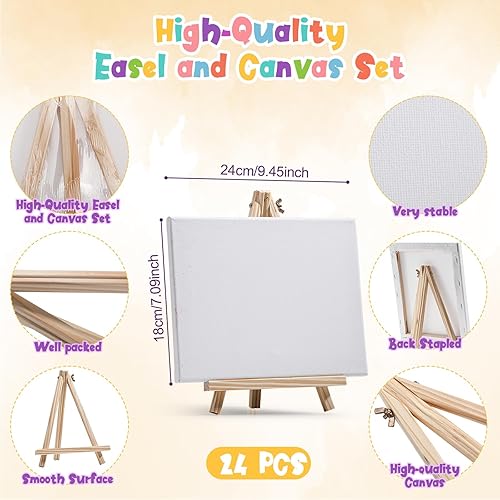 Miniatura 2 de Juego de 312 piezas de lienzo con caballete de 8 x 10 pulgadas con caballetes de madera, pinceles de pintura, kit de pintura en blanco para adultos,