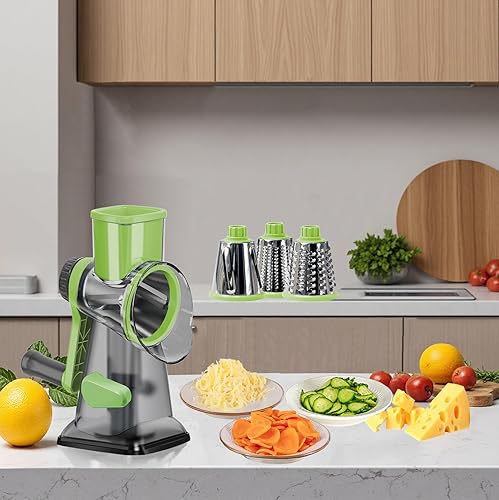 Miniatura 2 de Rallador de queso con asa, rallador de queso giratorio multifuncional, triturador de queso de cocina puede picar fácilmente verduras, papas,