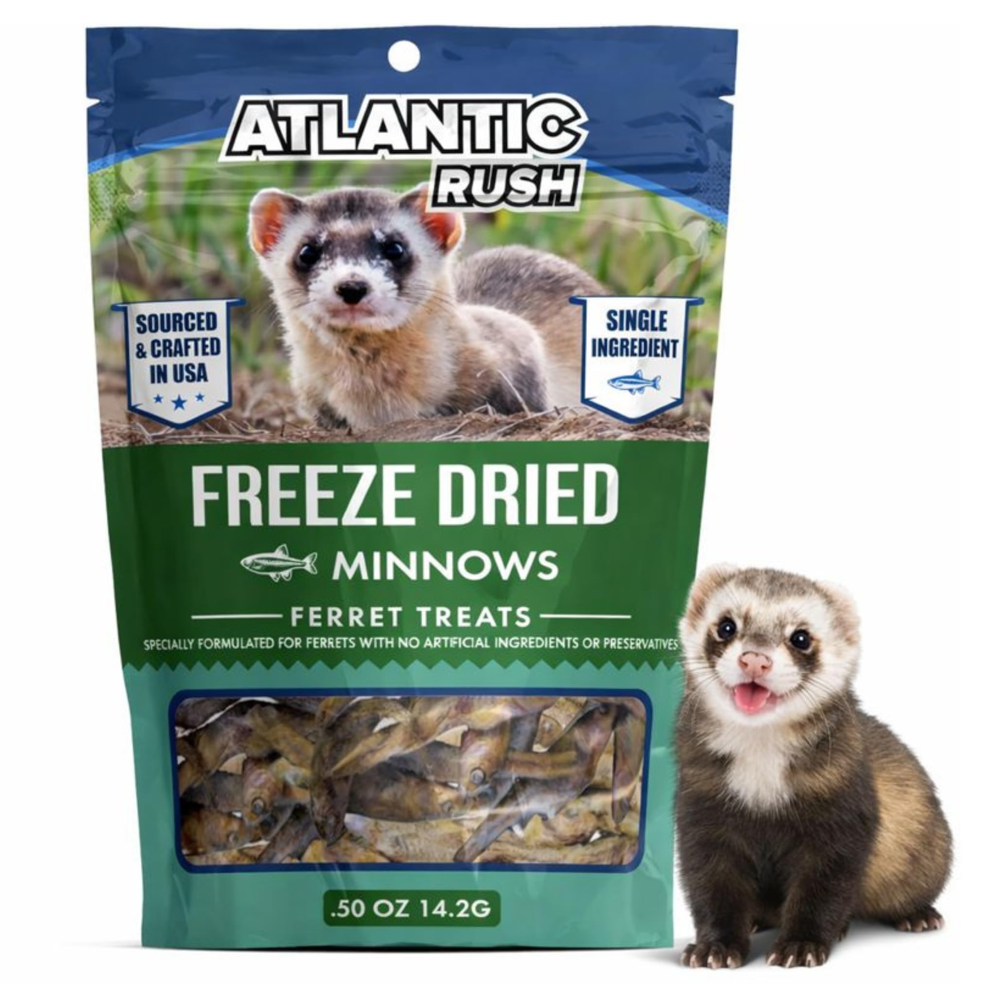 Freeze Dried Small Pet Treats - Resealable Bag of Treats for Ferrets - Ferret Snacks - Single Ingredient Ferret Food With No Preservatives Or Fillers- Small Animals Treats (.5oz, Minnow)