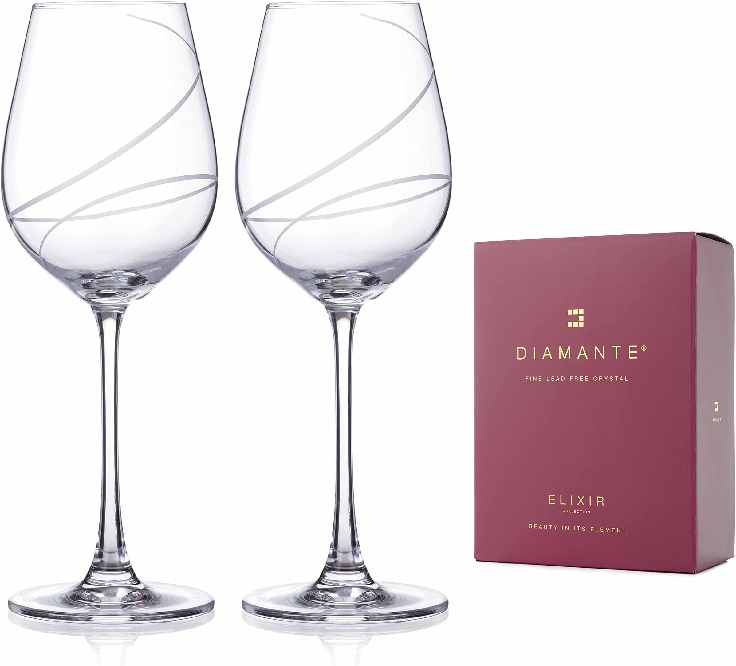 DIAMANTE Swarovski White Wine Glasses Pair 'Angelina' Embellished