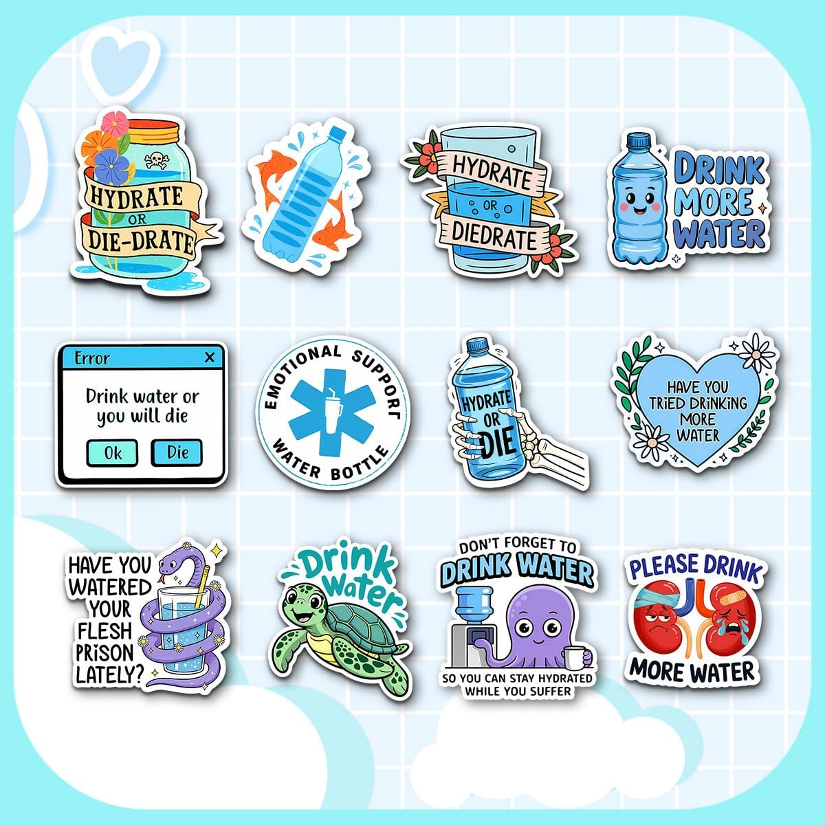 12 Pcs Funny Drink Water Stickers, Hydration Reminder Quotes image 2