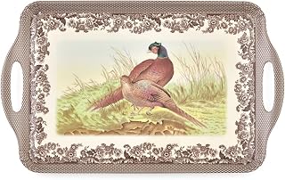 Pimpernel Woodland Large Handled Tray- Large Rectangular Melamine Serving Tray with Nature-Inspired Forest Design - Dishwasher Safe Platter for Snacks Breakfast Lunch or Seasonal Kitchen Table Display
