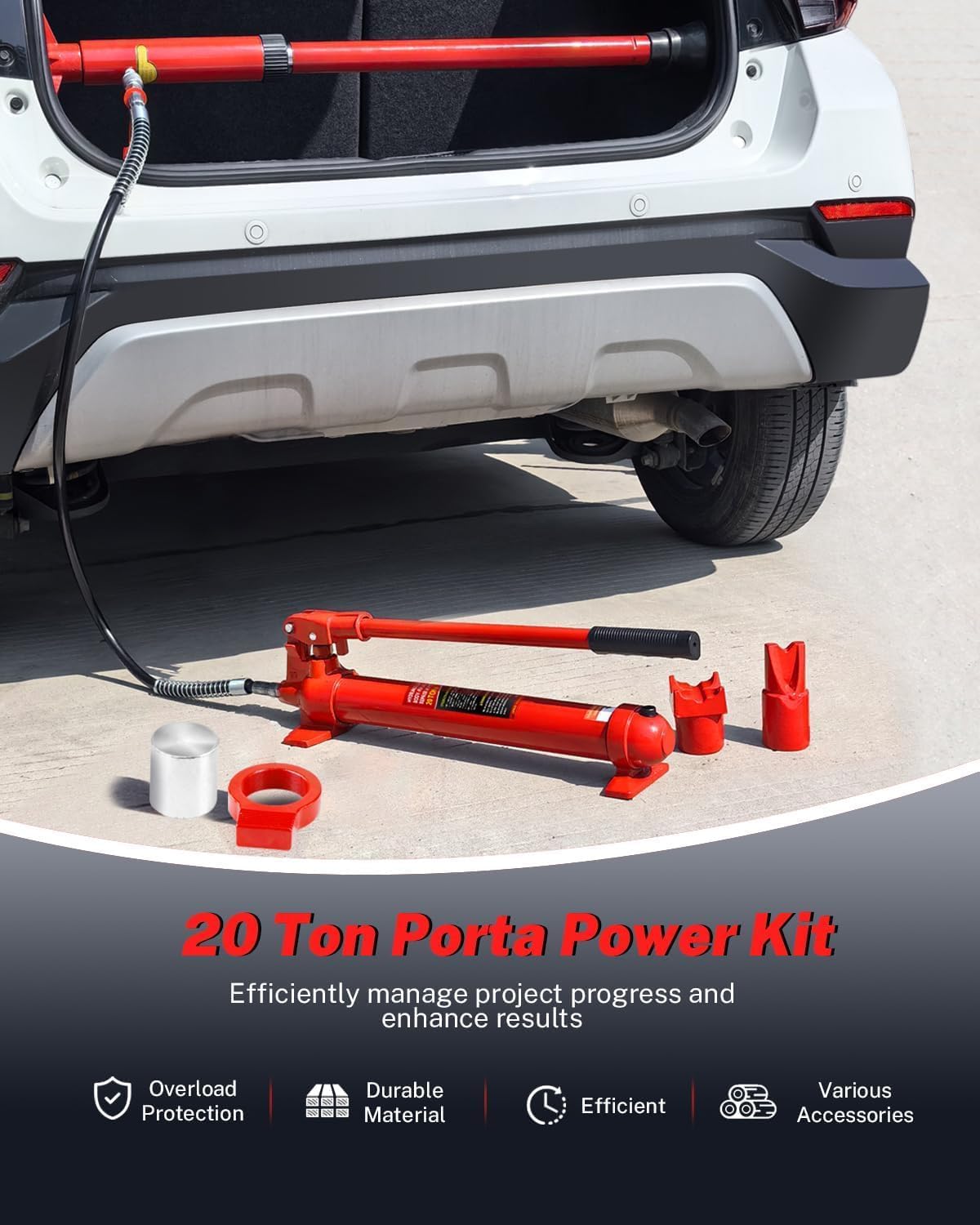 20 Ton Porta Power Kit, Portable Hydraulic Jack with 4.7 Ft/1.43 m Oil Hose, 44000 Lbs Capacity, Heavy Duty Hydraulic Jack, Portable Truck Jack