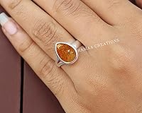 Vista 2 de Natural Gemstone Ring Adjustable Handmade Silver Ring Pear Shape Gemstone Ring Sterling Silver 925 Handmade Jewelry