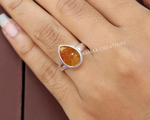 Miniatura 2 de Natural Gemstone Ring  Birthstone Handmade Silver Ring  Pear Shape Gemstone Ring  Sterling Silver 925  Handmade Jewelry (Sunstone, 7)