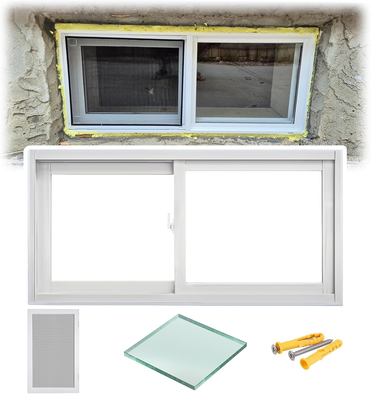 Slider Window for Houses, 22" 24" 26" 28" 30" 32" 34" 36" 38" 40" Shatterproof Shed Windows with Tempered Glass, with Screws, Ensure Air Circulation(WxH 38x16"/97x41cm)