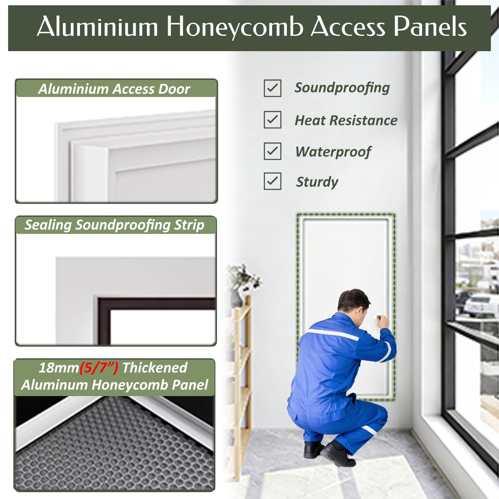 Trampilla Pladur Panel De Acceso De Aluminio Tipo Panal 30 40 50 60 Cm De Ancho, Insonorizado Y Resistente Al Calor, Puerta De Inspección con Cerradura para Plomería/Techo(40x110cm/16 x43)