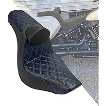 HDBUBALUS Motorcycle Seat Driver Passenger Seat with Backrests for Harley Low Rider Low Rider S ST 2018-up (Black with blue stitching)