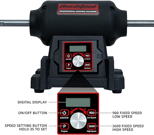 Vista 14 de BUCKTOOL Amoladora de banco de doble velocidad de 8 pulgadas y amortiguador, amoladora de banco profesional de baja velocidad con base de hierro