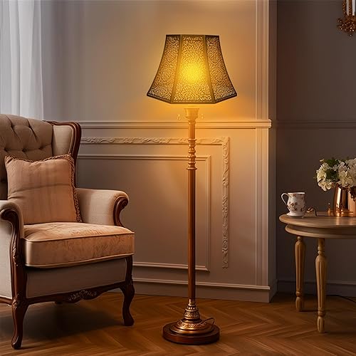 Miniatura 6 de Crisantemo grabado octogonal, pantalla de metal exterior negro y dorado en el interior de 7.9 x 13.8 x 8.7 pulgadas, se adapta a lámpara de mesa y