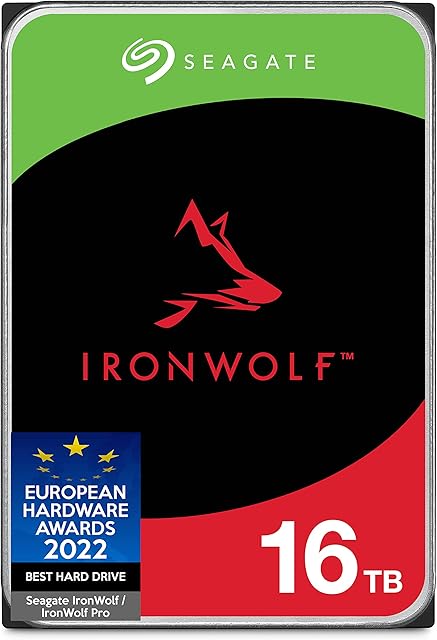 Seagate IronWolf NAS HDD, 16 TB, Wewnętrzny dysk twardy, 3,5", SATA 6 GB/s, 7200 RPM, 256 MB cache, do systemów RAID sieciowej pamięci masowej, FFP, 3-letnie usługi Rescue Services (ST16000VNZ01)