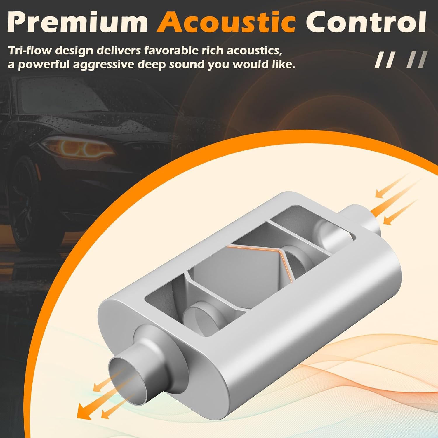 A-KARCK Universal Exhaust Muffler 3" Center Inlet 3" Center Outlet, 18" Overall Length Aluminized Steel Aggressive Sound Race Muffler for Cars, Trucks