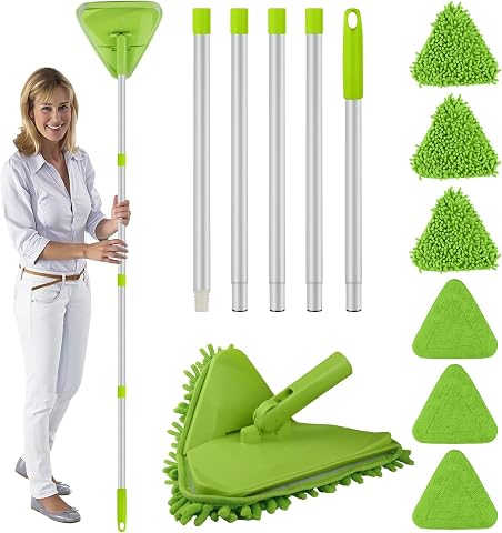 Pulitore per pareti e battiscopa con manico lungo 203 cm, rotante a 360 gradi, strumento di pulizia 3 in 1 per la...