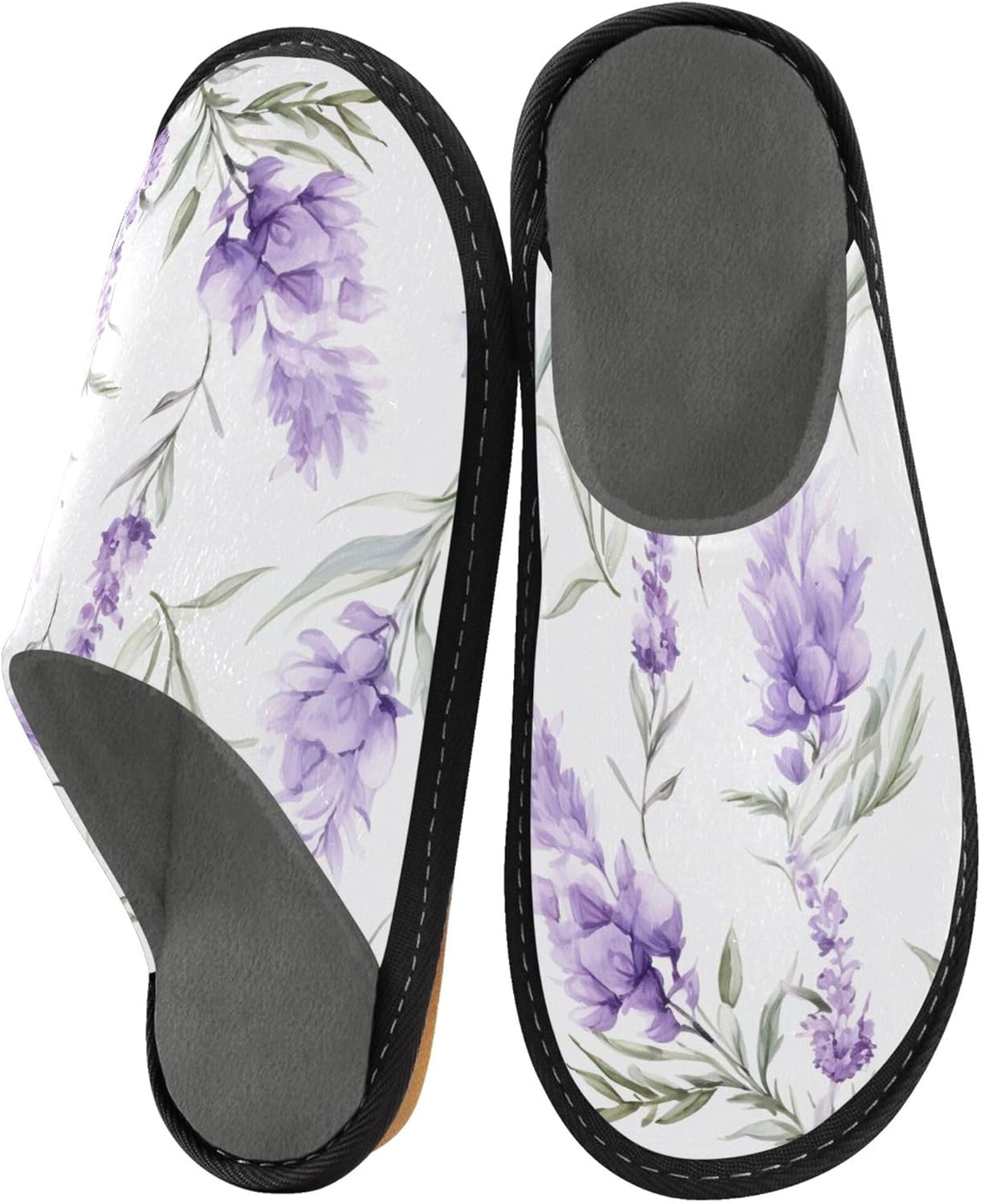 Purple Lavender Flower House Slippers – Cozy Fuzzy Slippers for Guests, Washable & Disposable, Perfect for Shoeless Home, Spa & Hotel Use A110335