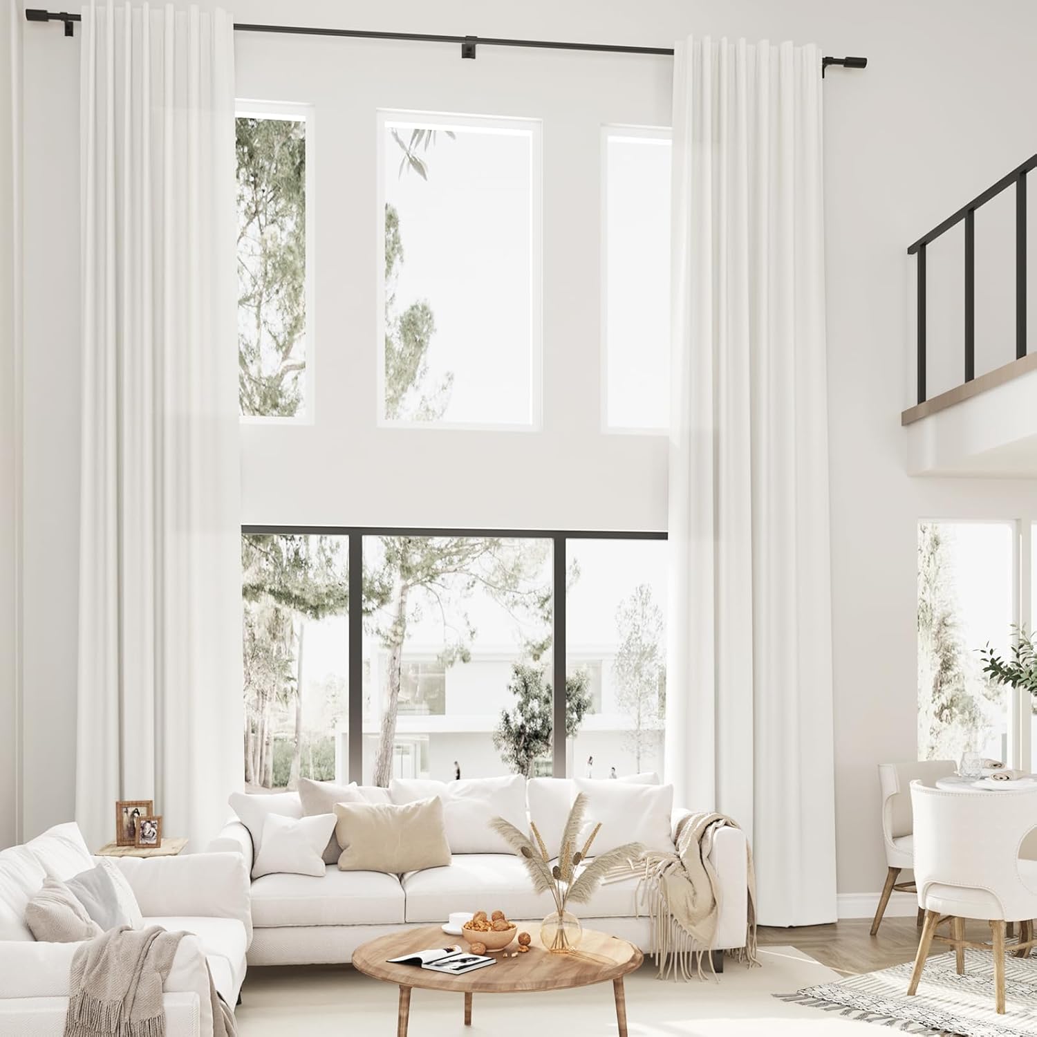Beige White Linen Extra Long Curtains 156 inches Long for Living Room Bedroom 1 Panel Back Tab Privacy Semi Sheer Boho Farmhouse Light Filtering Curtain for 2 Story Large Window 1 Panel, W52xL156
